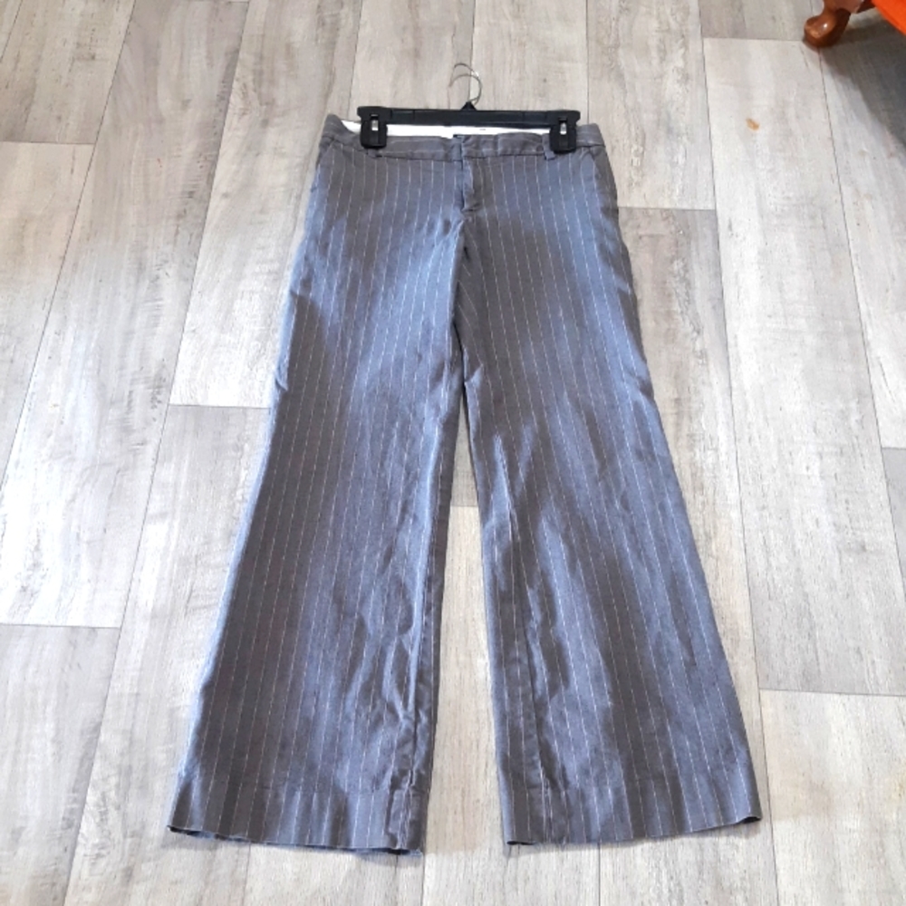 Womens Suit Pants Sz 2 Slacks Gray striped GAP STRETCH Mid rise Wide Leg